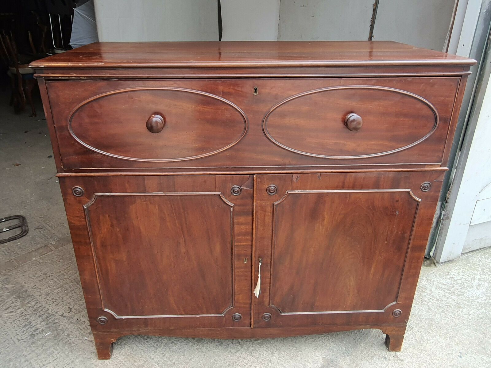Victorian Antique Mahogany Secretaire Bureau Writing Desk Drawers Bracket Feet