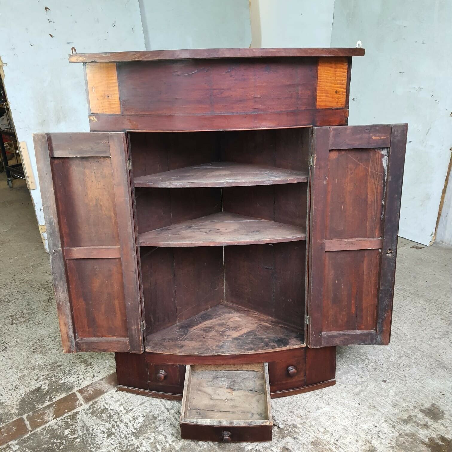 Antique Georgian Mahogany Large Corner Cabinet/Cupboard, Drawer, Shelves, Inlaid photo for sale