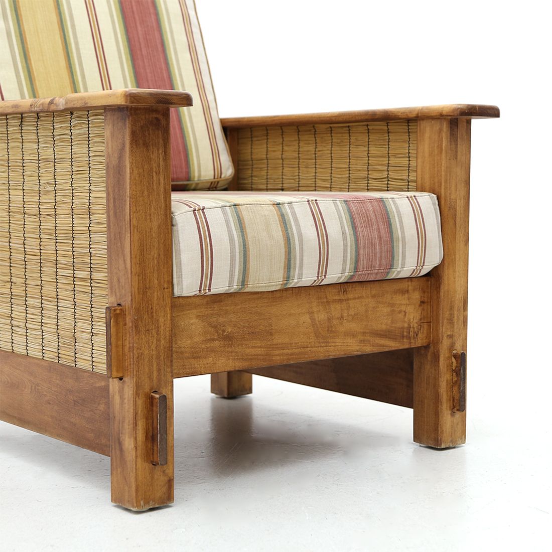 Pair Of South African Colonial Armchairs In Wood And Straw, 1980s photo Furniture