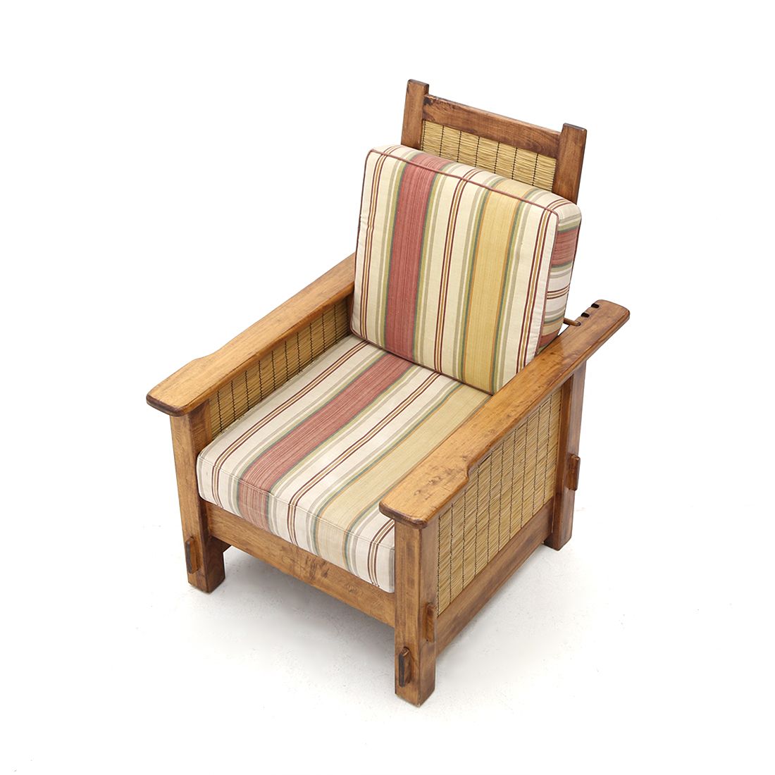 photo furniture Pair Of South African Colonial Armchairs In Wood And Straw, 1980s