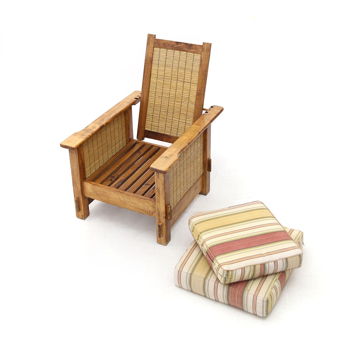 photo vinterior Pair Of South African Colonial Armchairs In Wood And Straw, 1980s