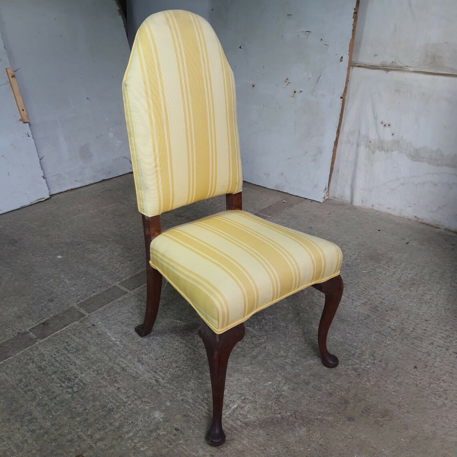 20thc Antique Upholstered High Back Chair Cabriole Legs Yellow Padded photo Furniture