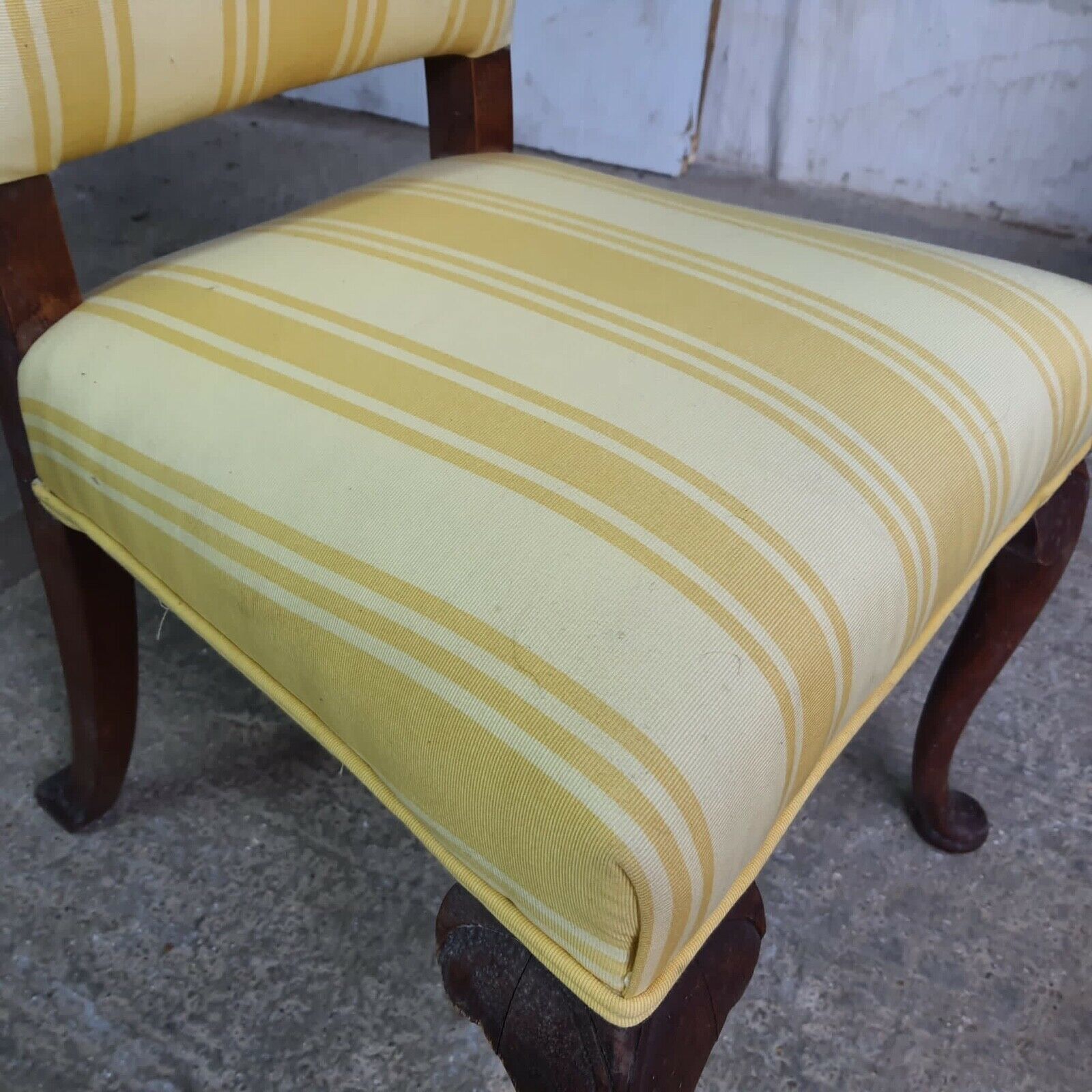 20thc Antique Upholstered High Back Chair Cabriole Legs Yellow Padded photo vintage