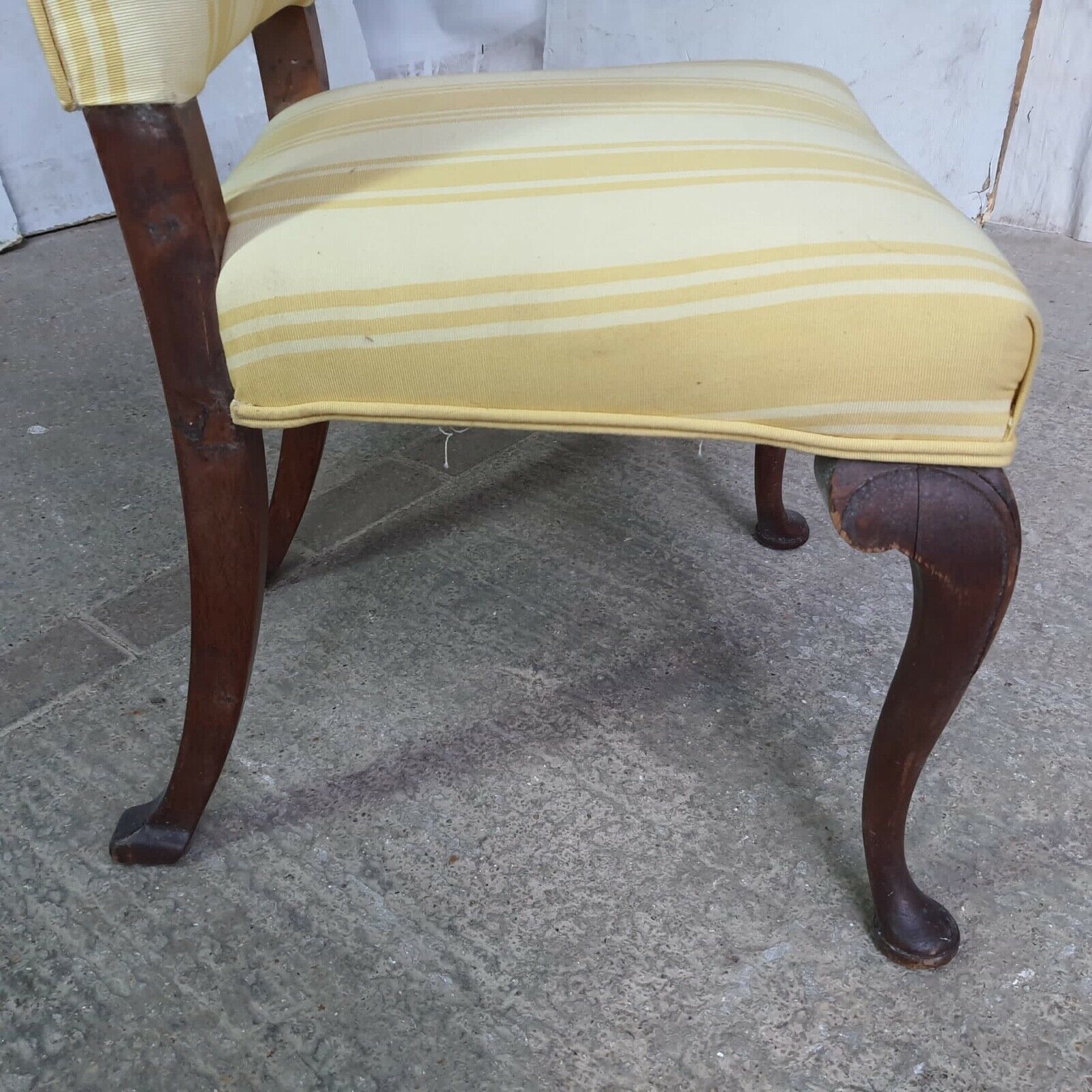 photo for sale 20thc Antique Upholstered High Back Chair Cabriole Legs Yellow Padded