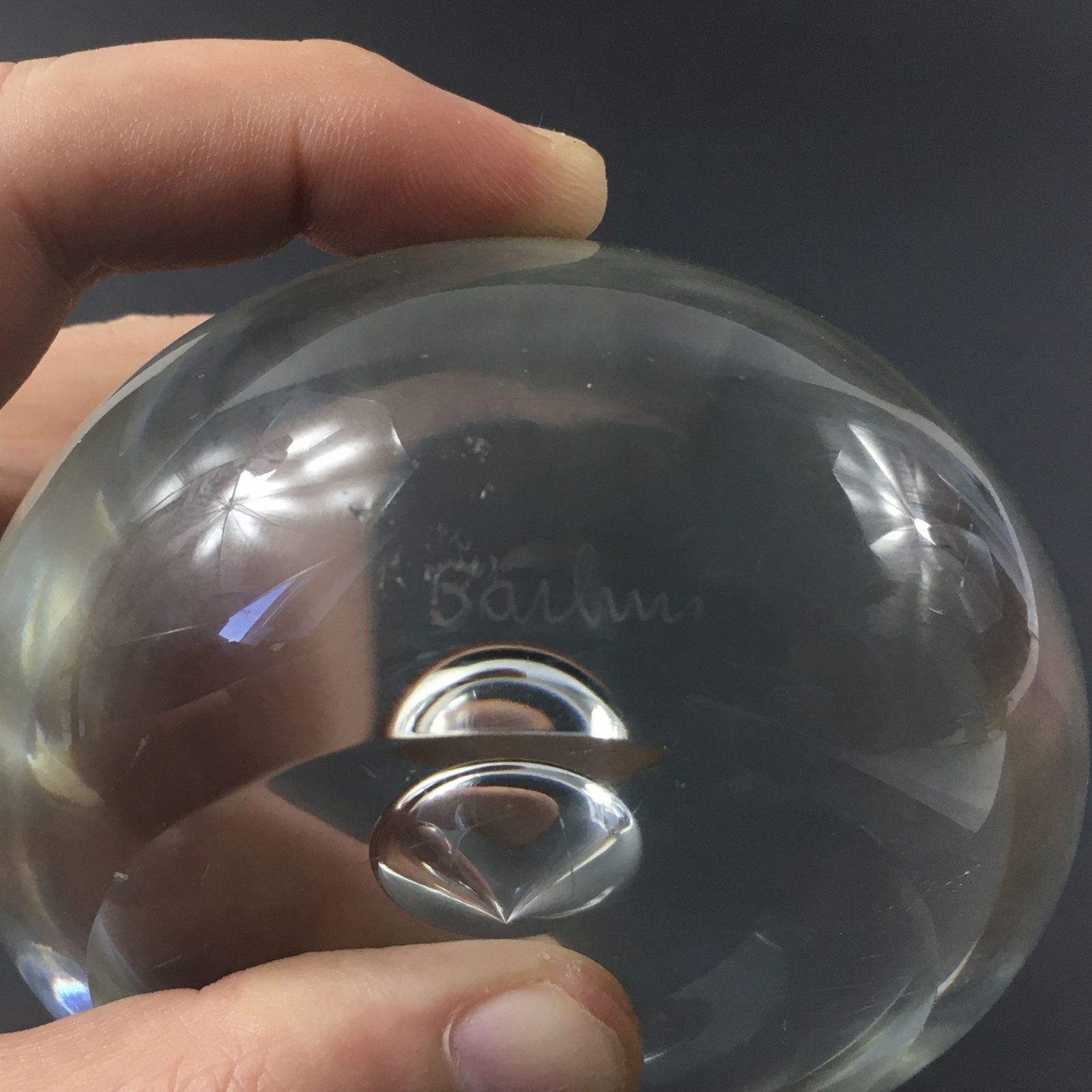 photo furniture Signed Barbini Murano Transparent Art Glass Paperweight, Italy, 1970s