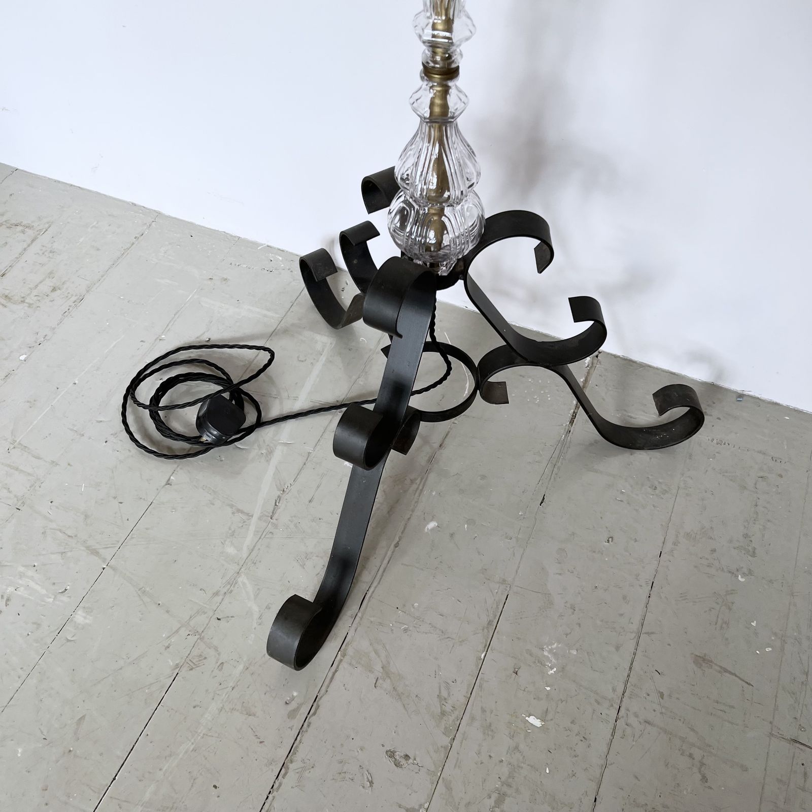 French Brass Floor Lamp With Glass Stem photo Lighting