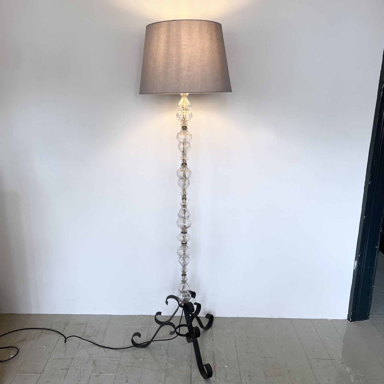 French Brass Floor Lamp With Glass Stem photo 595.0