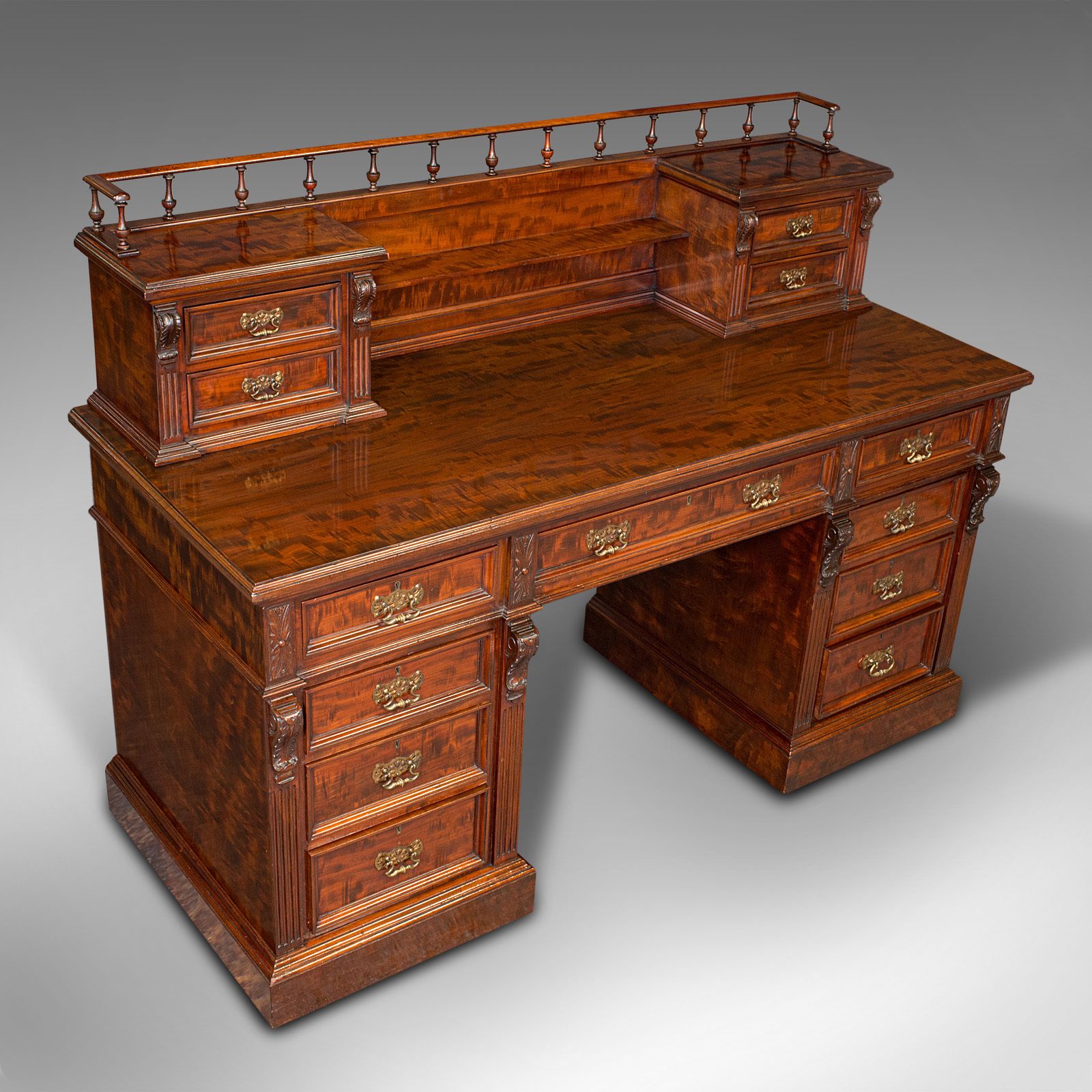Grand Antique Executive Desk, English, Satinwood, 13 Drawer, Office photo buy