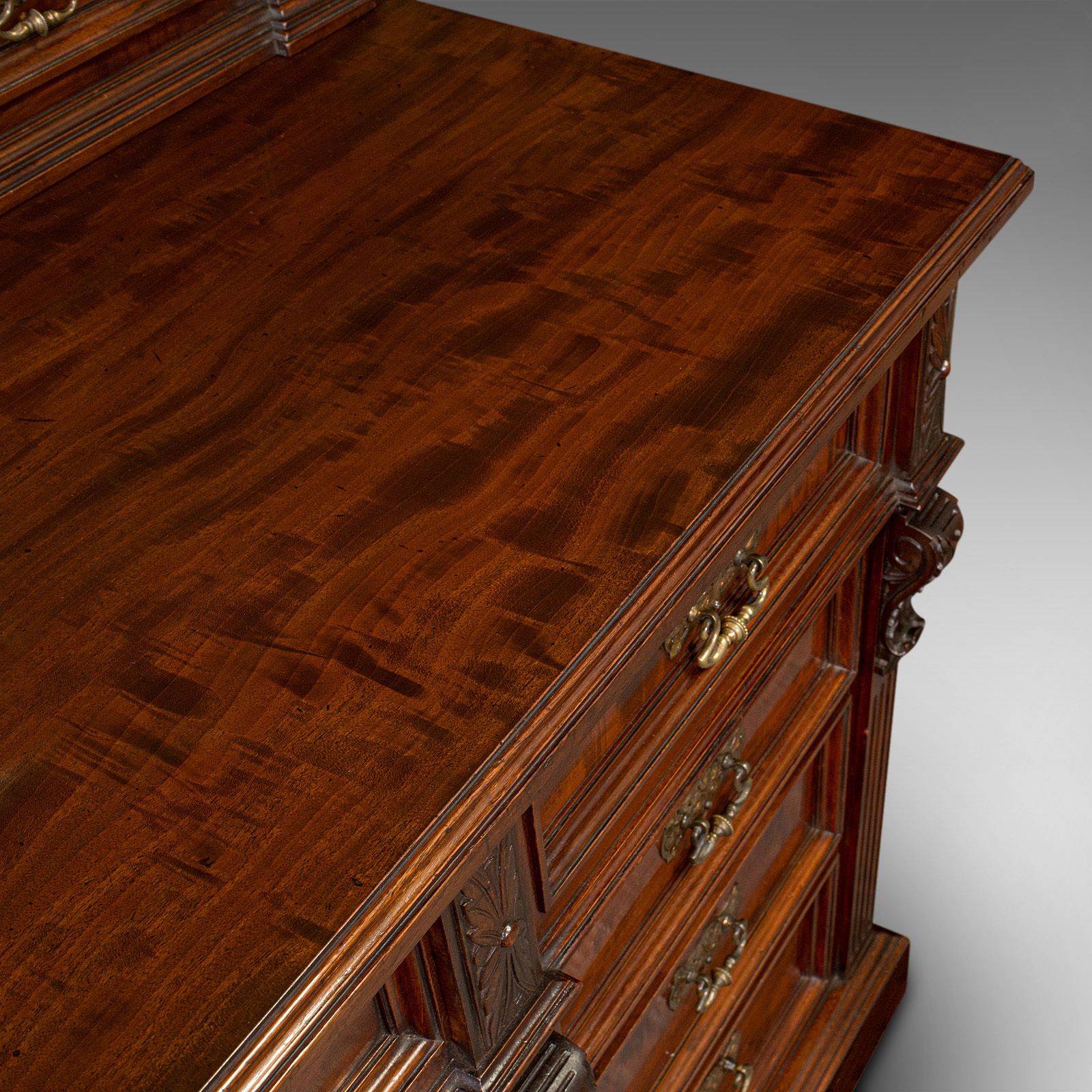 photo for sale Grand Antique Executive Desk, English, Satinwood, 13 Drawer, Office