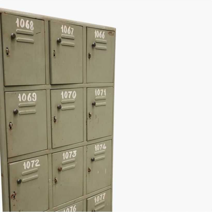 Grey Antique Safety Deposit Cabinet With 15 Lockers.... photo for sale