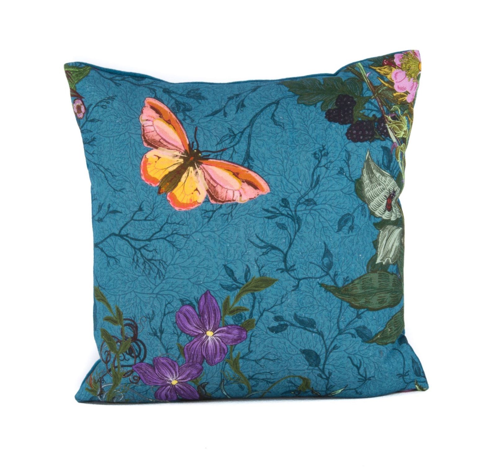 Ercol Jubilee Chair, Teal Wool Seat Cushion With Timorous Beasties Bloomsbury Garden Scatter Cushions photo for sale