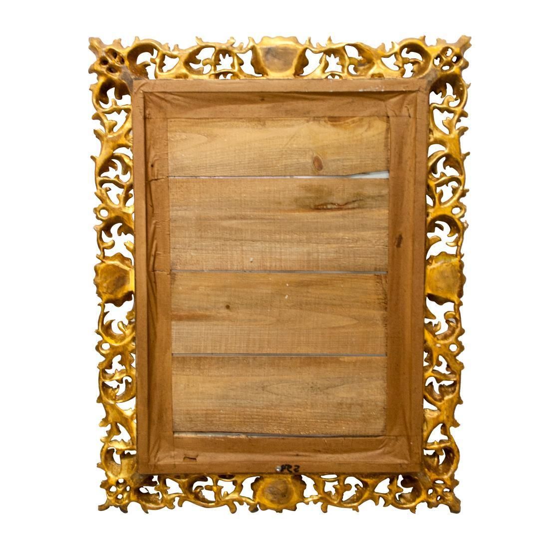 Neoclassical Empire Gold Hand Carved Wooden Square Mirror, Spain, 1970 photo 1269.0