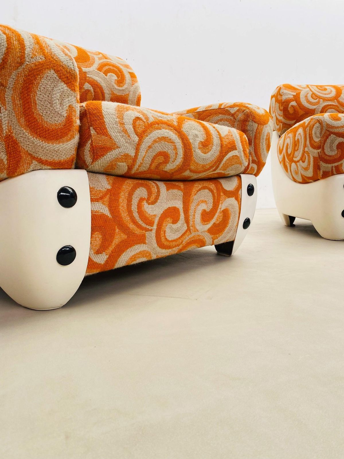 Mid Century Modern Pair Of Orange Armchairs, Italy, 1970s   Original Upholstery photo buy