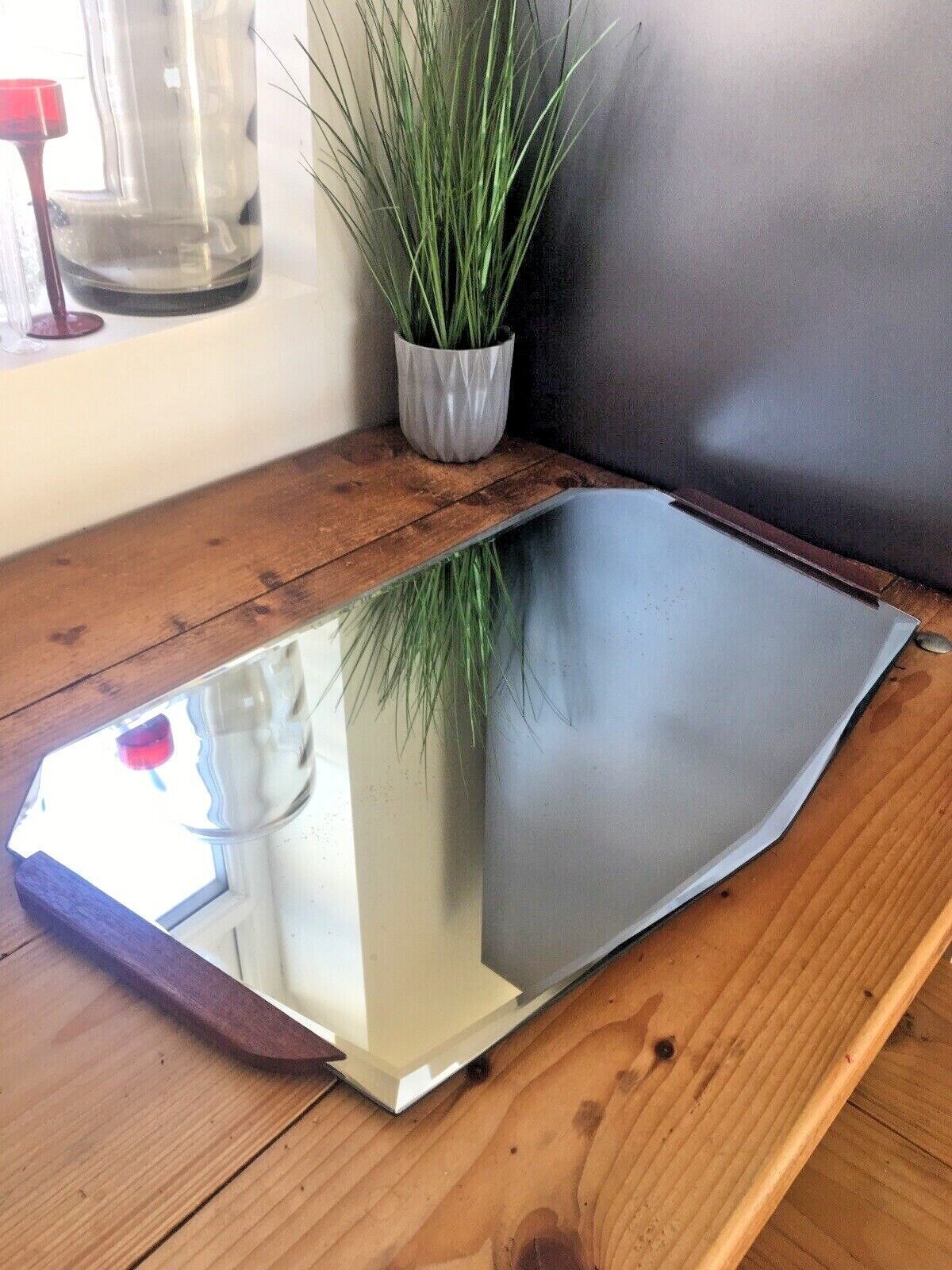 1970's Mid Century Modern Teak Bevelled Edge Multi Faceted Over Mantel Mirror photo for sale
