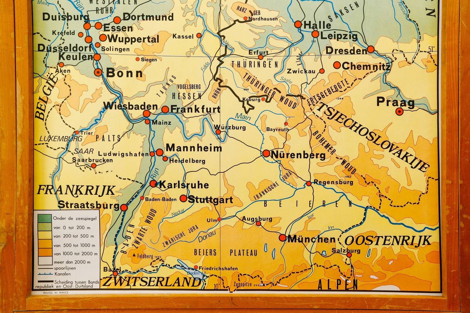 Original Vintage Flemish Educational School Central Europe Map Germany Geography Beautiful Rare photo Art