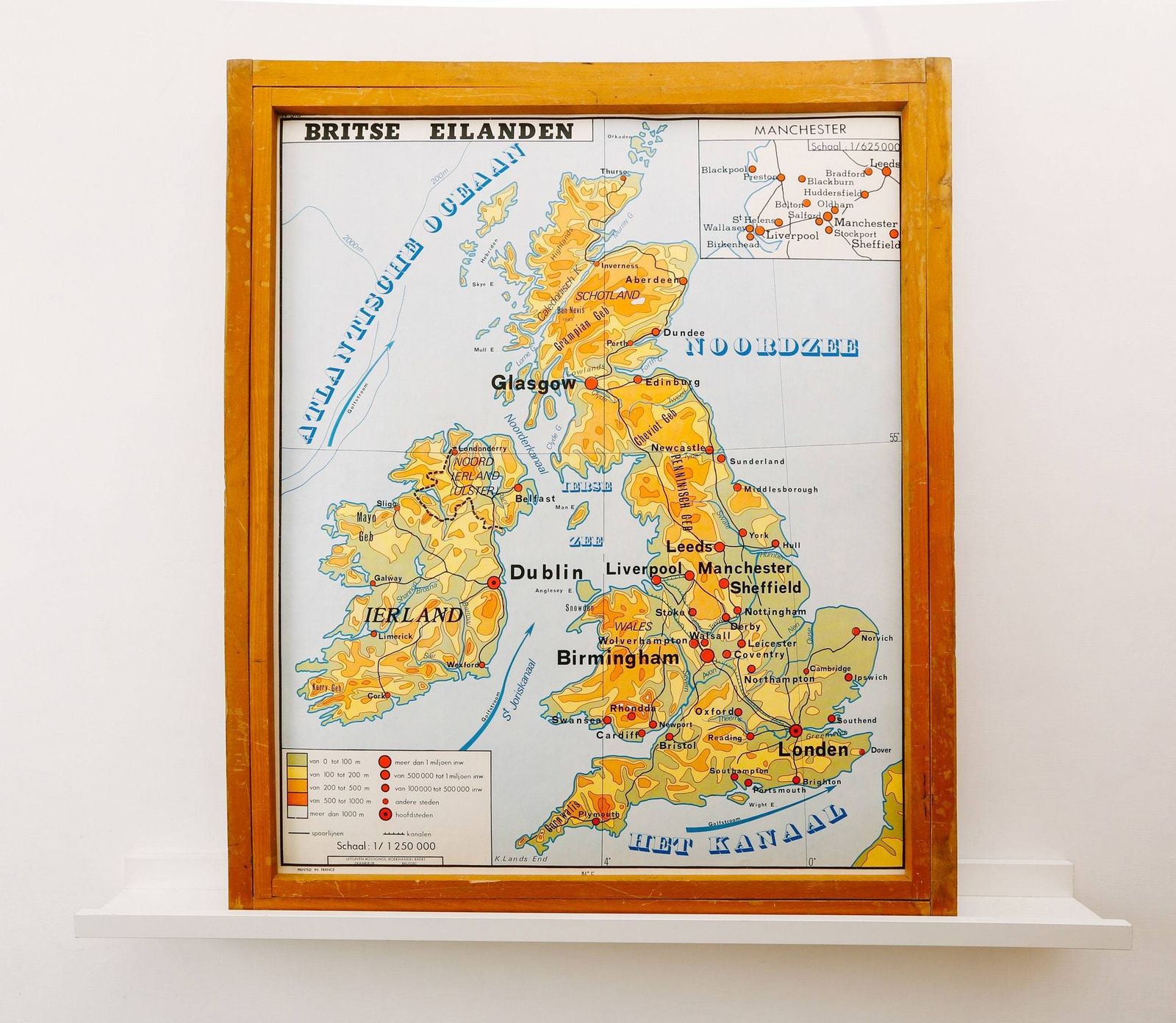 Original Vintage Flemish Educational School British Isles England United Kingdom Map Netherland Holland Geography Map Beautiful Rare
