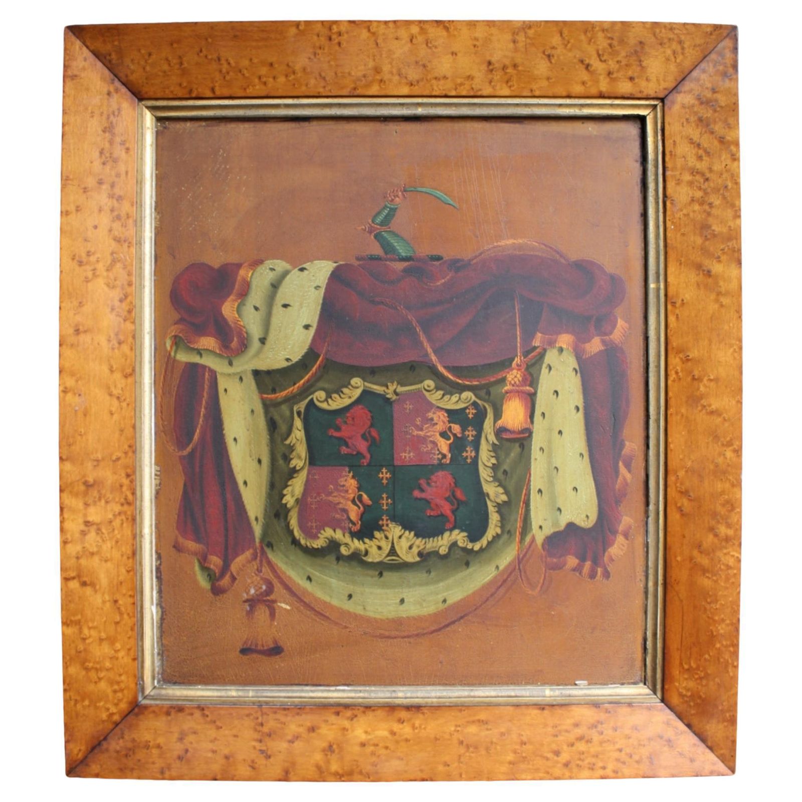 Large English Country House 19thc Oil On Board Armorial Coat Of Arms Coach Panel