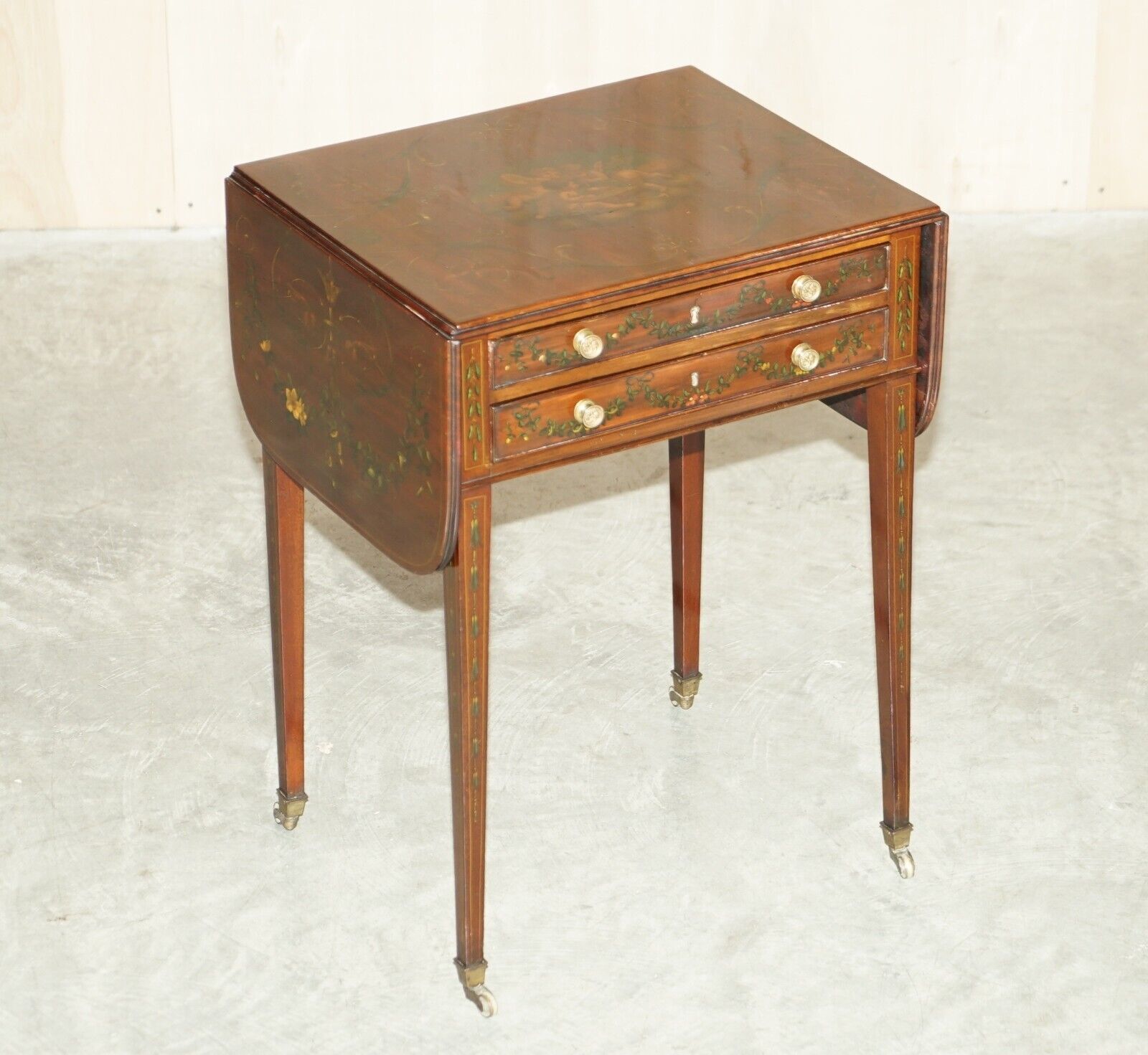 Antique Regency Circa 1815 Sheraton Hand Painted Cherub Extending Side End Table photo furniture