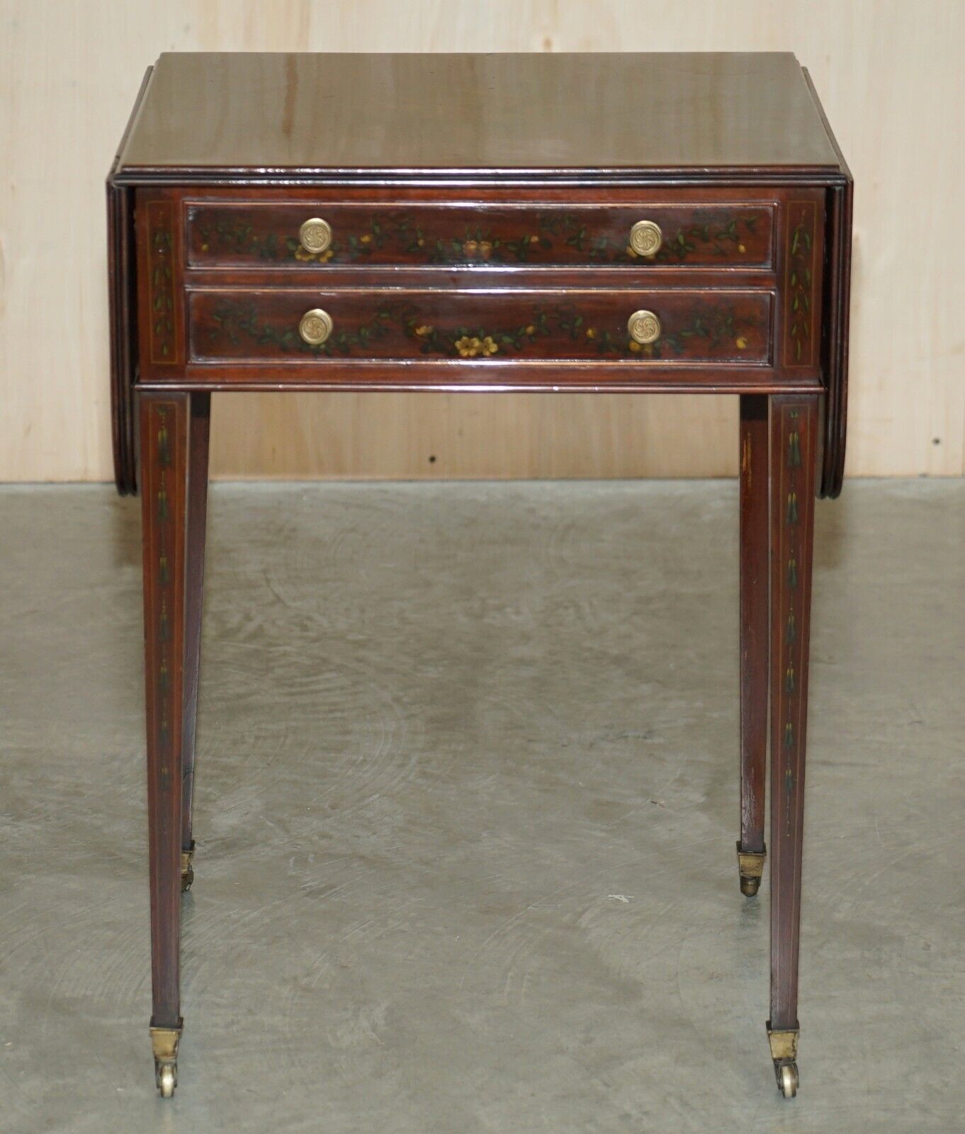 Antique Regency Circa 1815 Sheraton Hand Painted Cherub Extending Side End Table photo vintage
