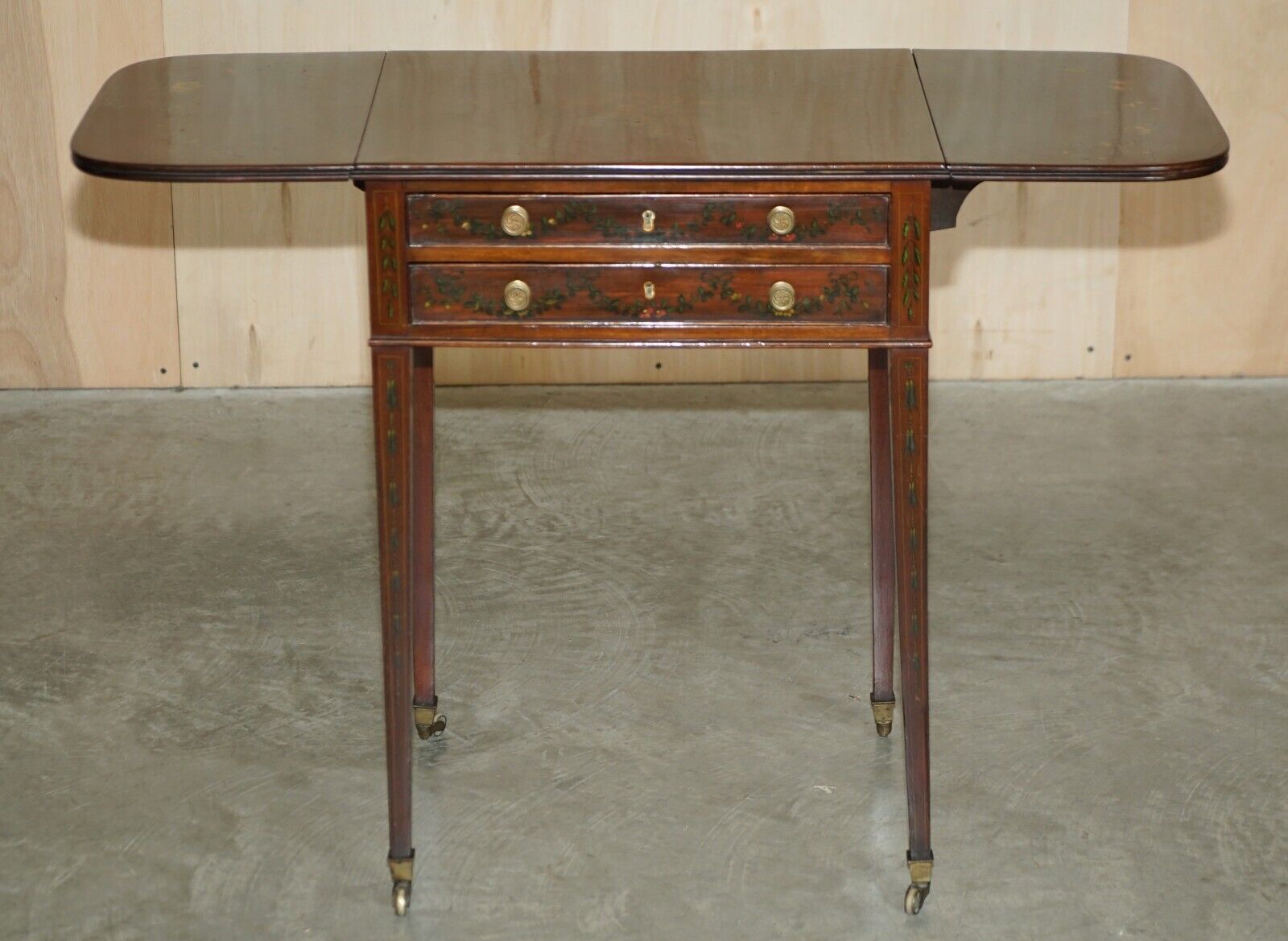photo for sale Antique Regency Circa 1815 Sheraton Hand Painted Cherub Extending Side End Table