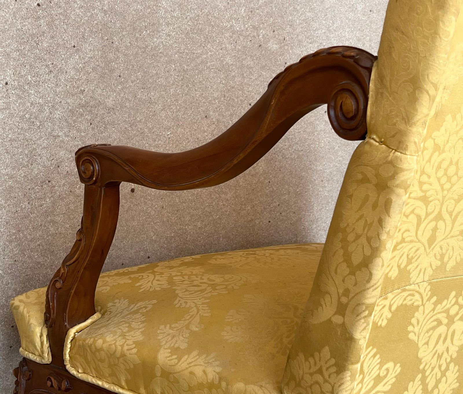 Furniture Louis XVI Style Spanish Pair Of High Back Carved Walnut Armchairs, 1900s photo