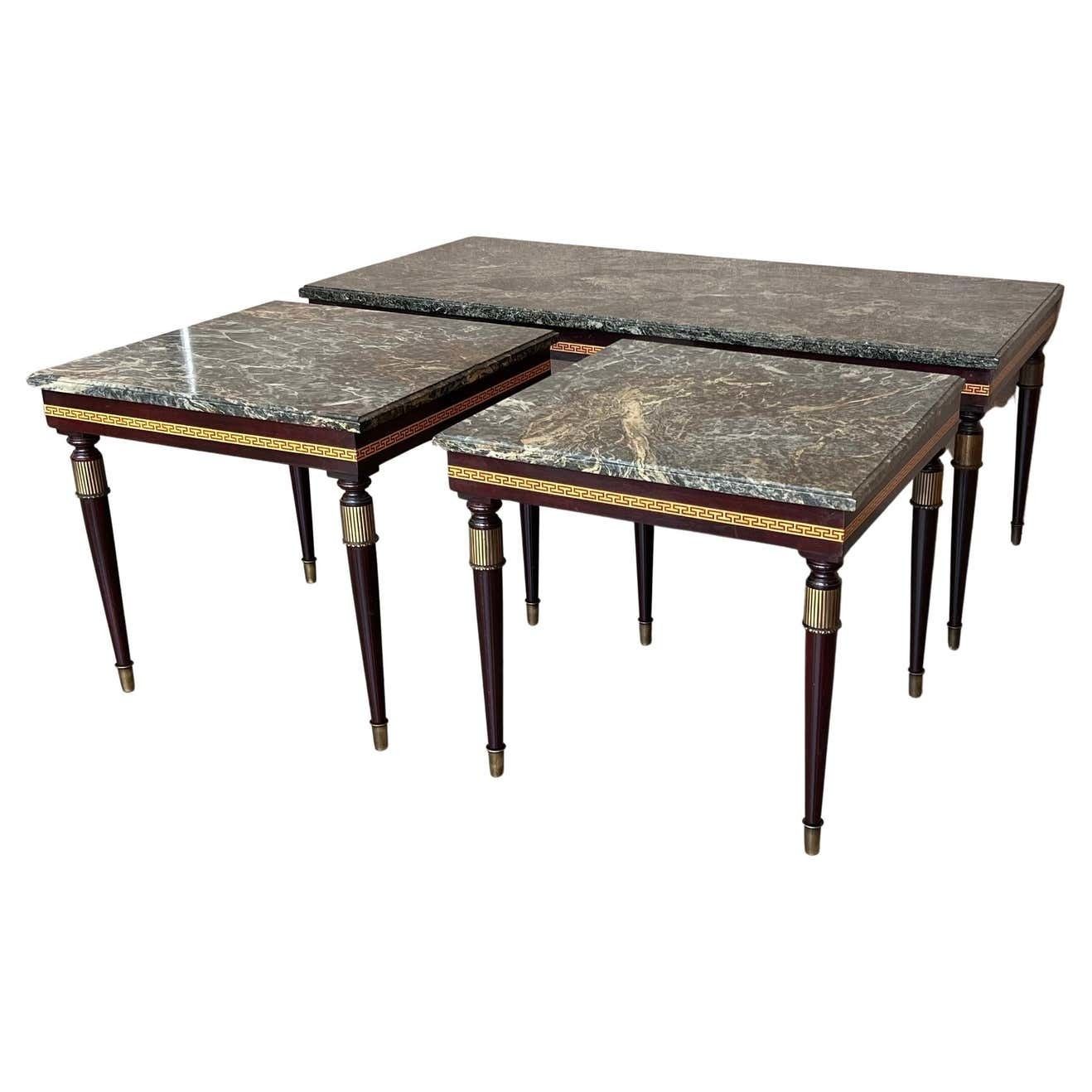 Set Of Three Italian Modernist Midcentury Bronze Mounted Coffee Tables