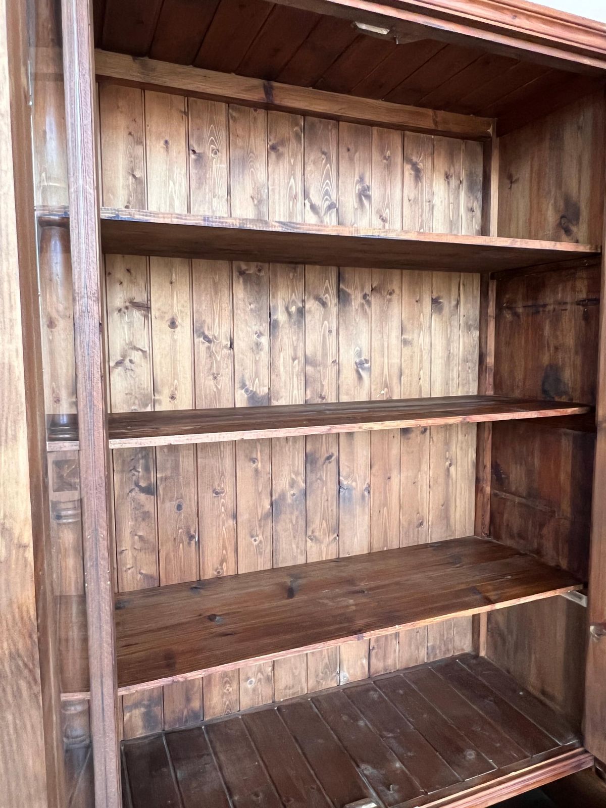 20th Century Large Cupboard Or Bookcase With Glass Vitrine, Pine, Spain Restored photo buy