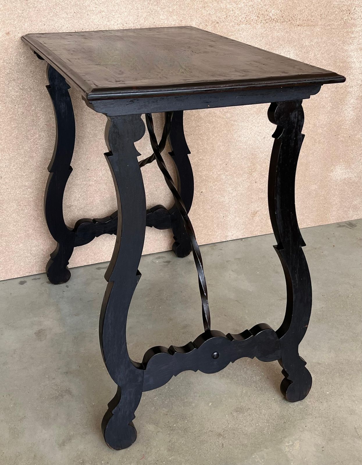 photo furniture Side Table Of Walnut With Carved Lyre Legs And Top, Spanish, 19th Century