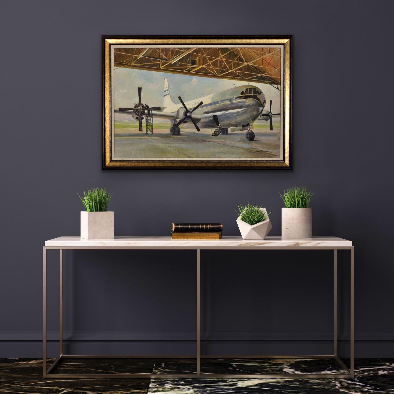 David Shepherd 1931 To  2017. Giant Refreshed. Boac Boeing 377 Stratocruiser. Framed 1950s Aviation Oil Painting. British Airline. American Aircraft. photo 18995.0