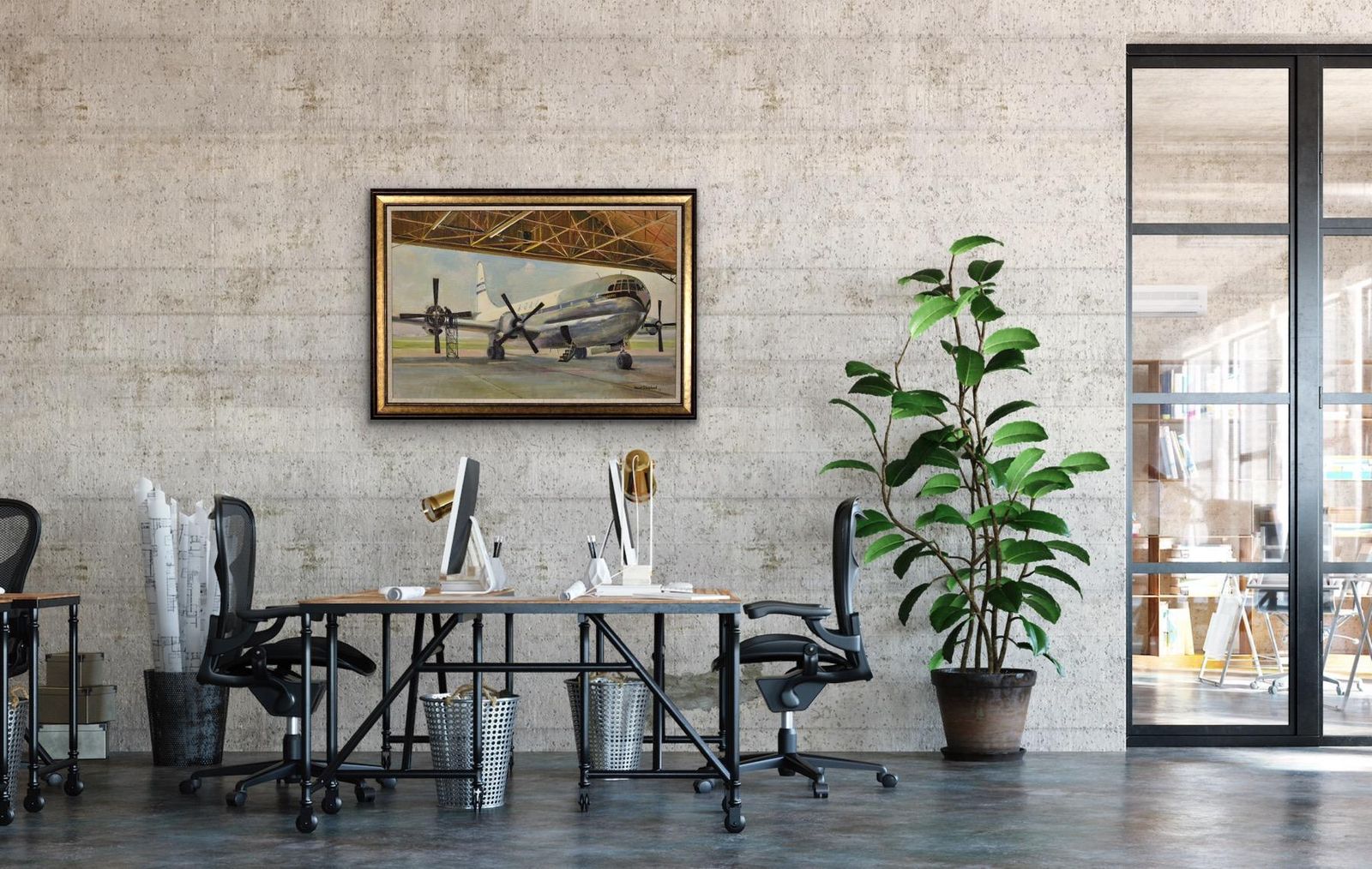 David Shepherd 1931 To  2017. Giant Refreshed. Boac Boeing 377 Stratocruiser. Framed 1950s Aviation Oil Painting. British Airline. American Aircraft. photo buy