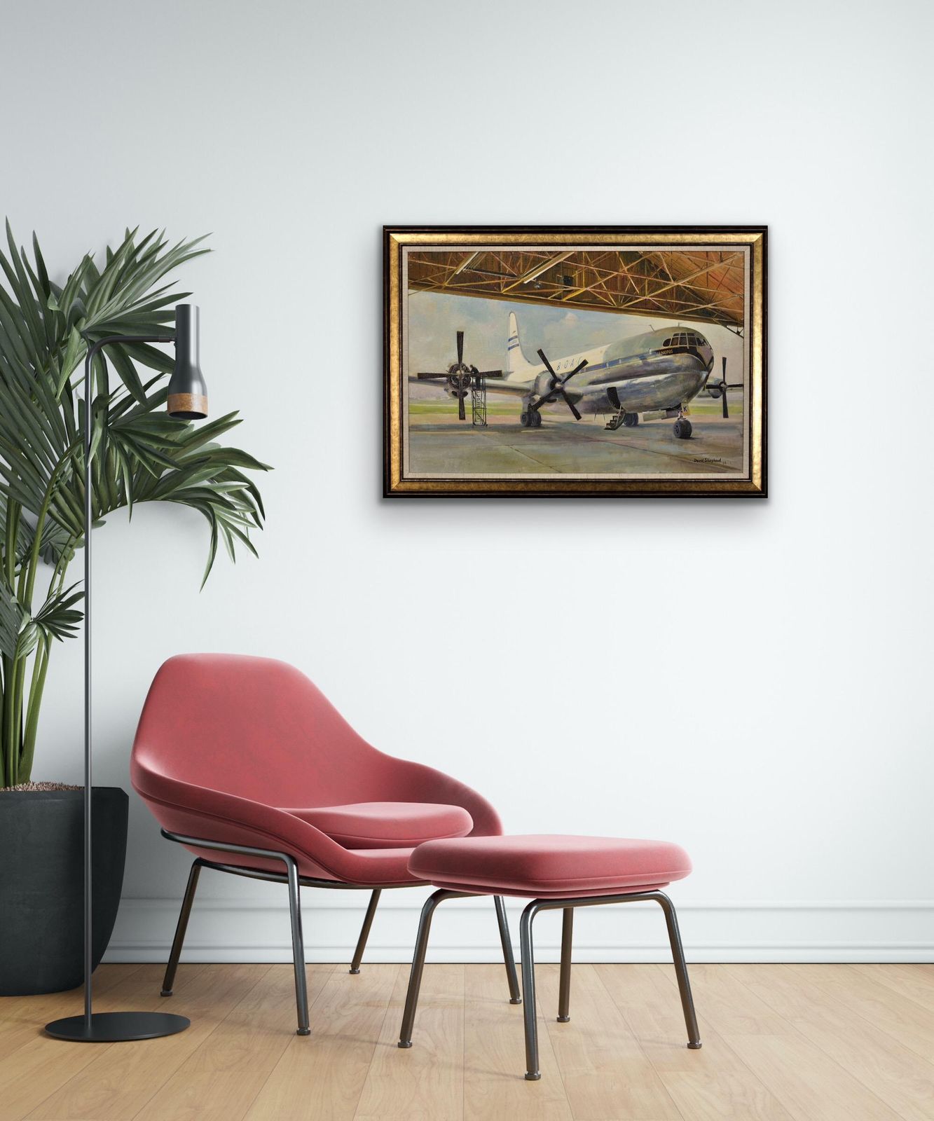 photo for sale David Shepherd 1931 To  2017. Giant Refreshed. Boac Boeing 377 Stratocruiser. Framed 1950s Aviation Oil Painting. British Airline. American Aircraft.