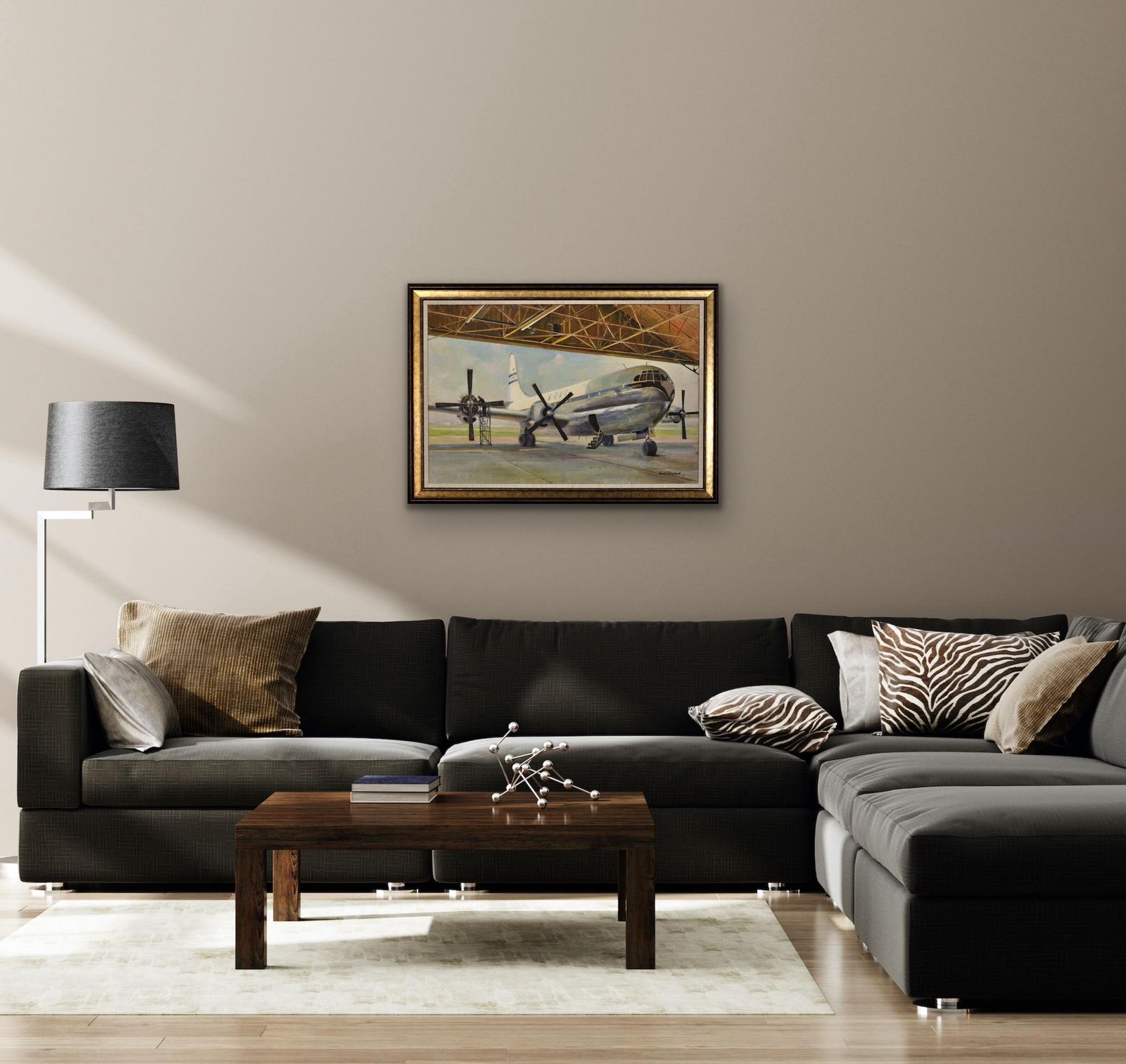 photo vintage David Shepherd 1931 To  2017. Giant Refreshed. Boac Boeing 377 Stratocruiser. Framed 1950s Aviation Oil Painting. British Airline. American Aircraft.