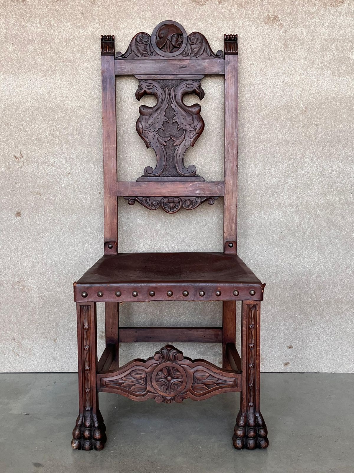 19th Century Set Of Four French Carved Walnut Turned Wood Chairs With Claw Feet photo Furniture