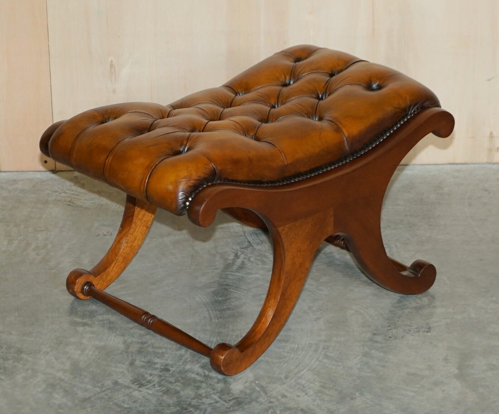 15000.0 Antique Restored Brown Leather Chesterfield Library Armchairs Sofa Stool Suite photo