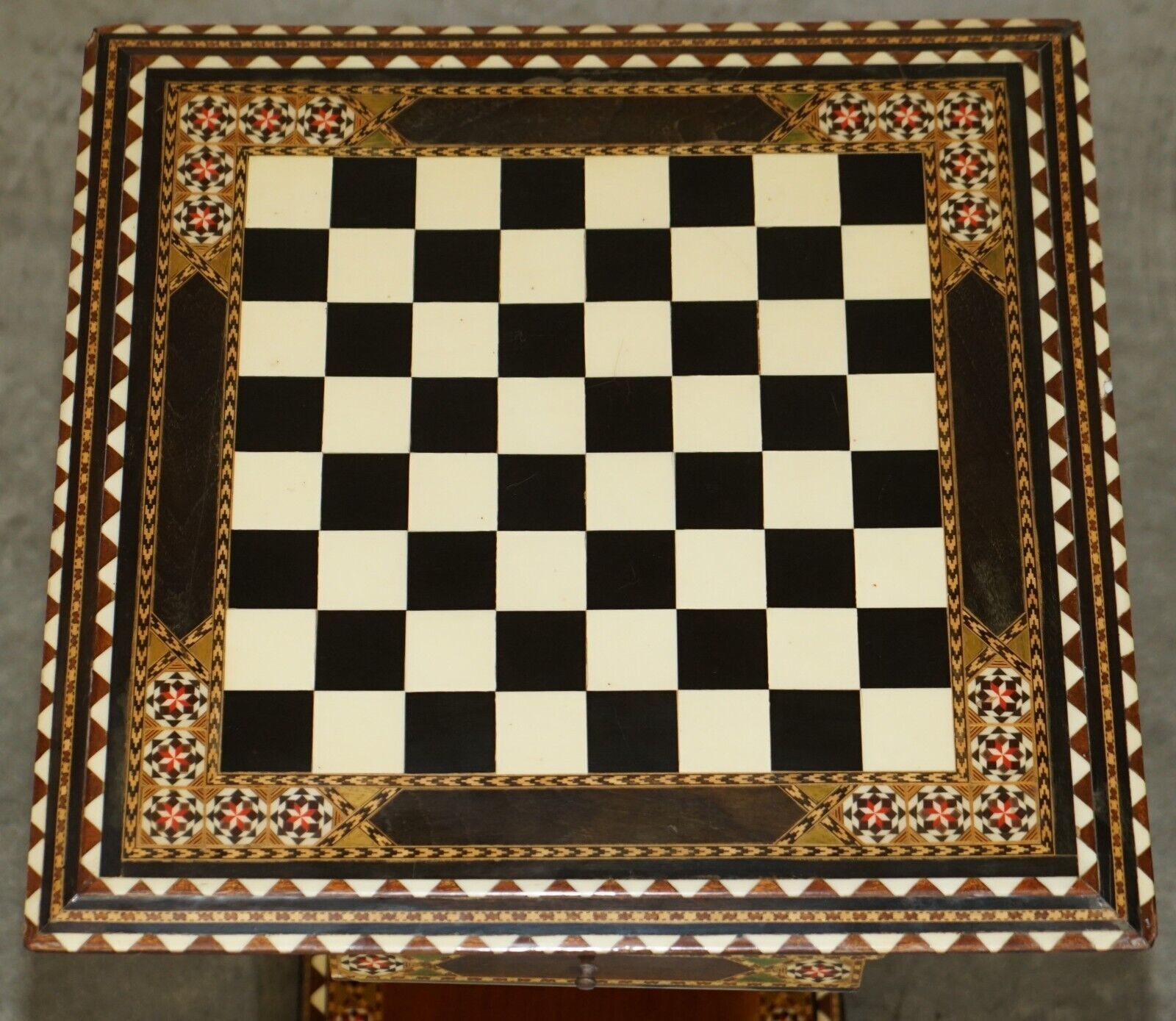 photo furniture Stunning Antique Anglo Indian Circa 1920 Chess Board Games Table Twin Drawers