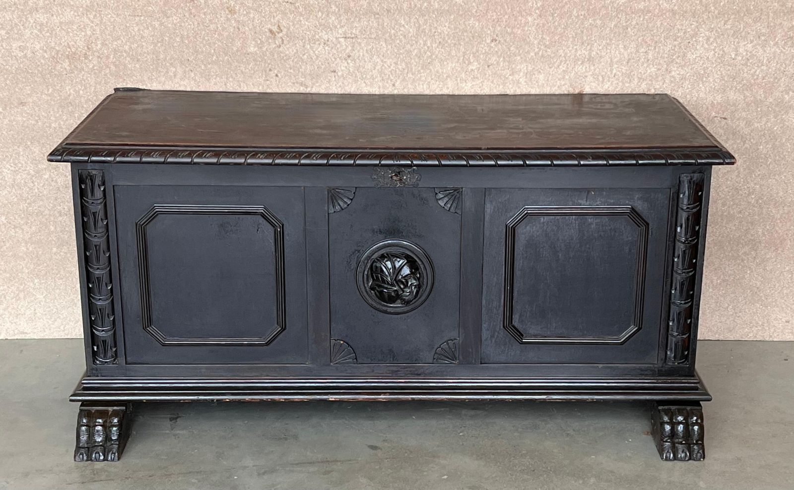 18th Century Italian Carved Cassone Trunk With Inside Carved Raised Panel photo furniture