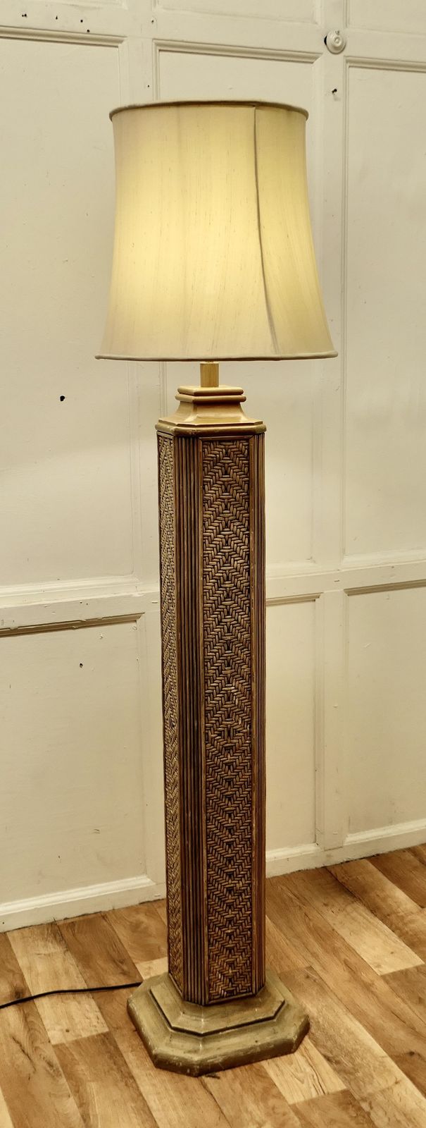Tall Art Deco Bamboo Cane Column Floor Lamp