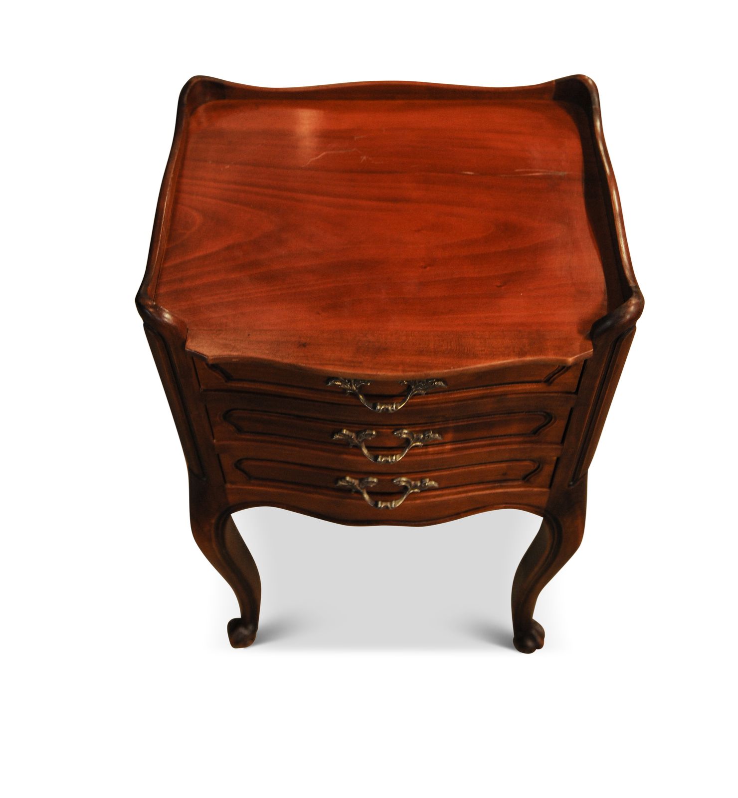 Early 20th French Cherrywood Bedside Cabinet With Brass Handles Upon Cabriole Legs Ol photo furniture