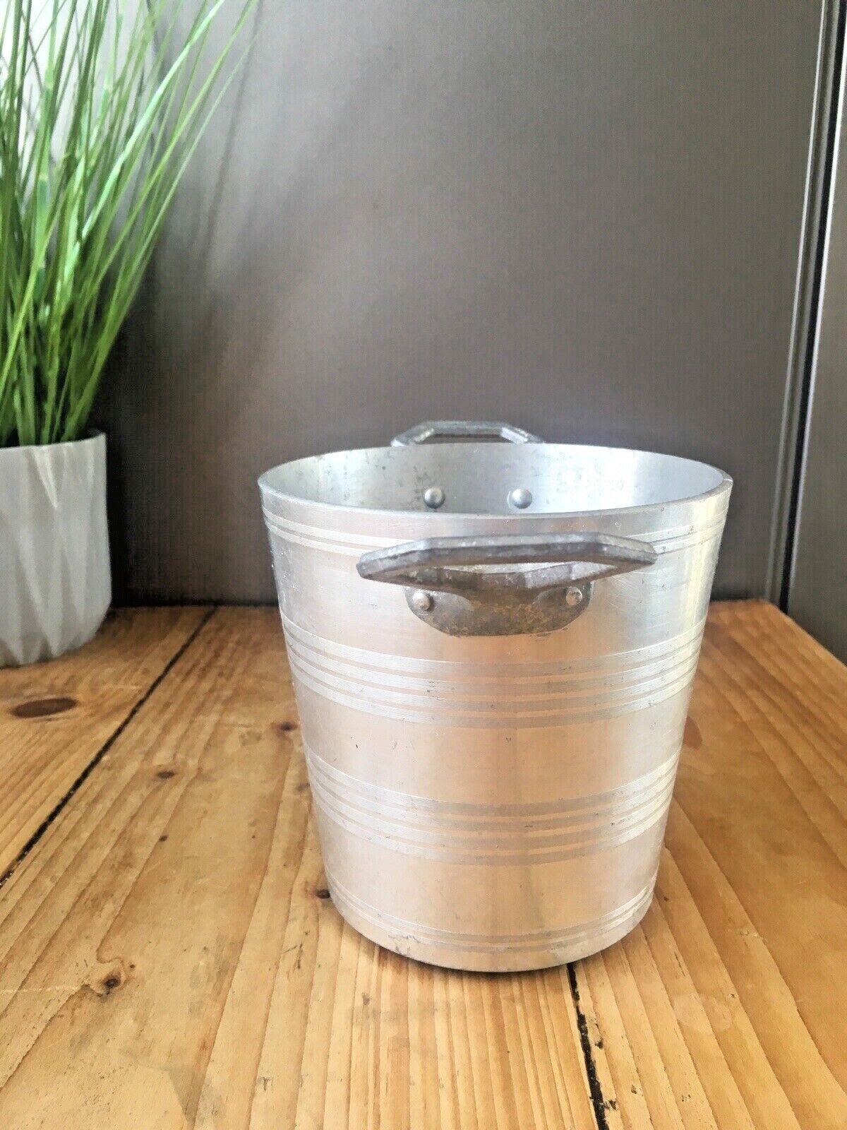 Small Art Deco Banded Aluminium Champagne Wine Bottle Ice Bucket Cooler Bar Item photo buy