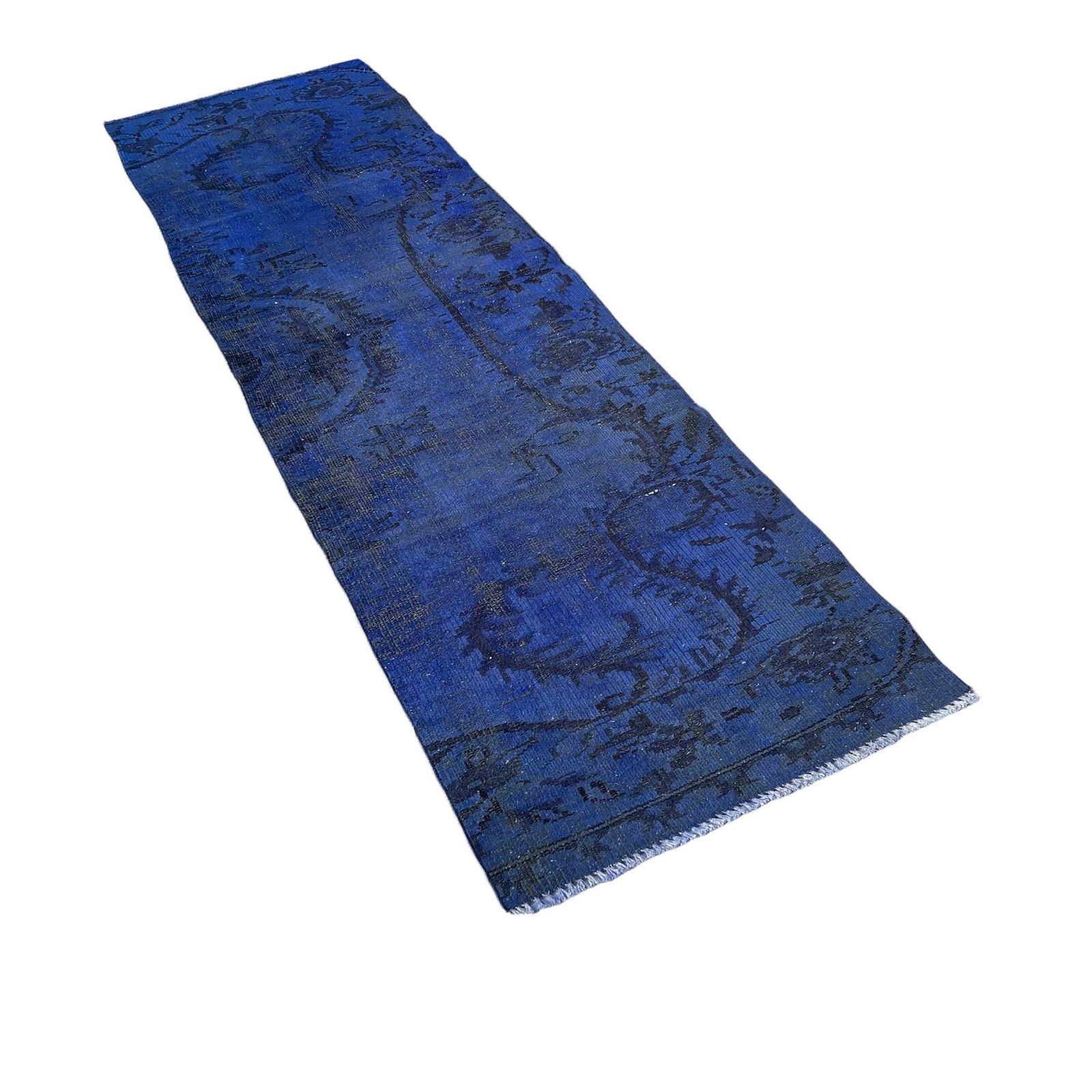 Distressed Turkish Narrow Runner 253 X 73 Cm Wool Vintage Rug Runner, Overdyed Blue Rug Runner photo furniture