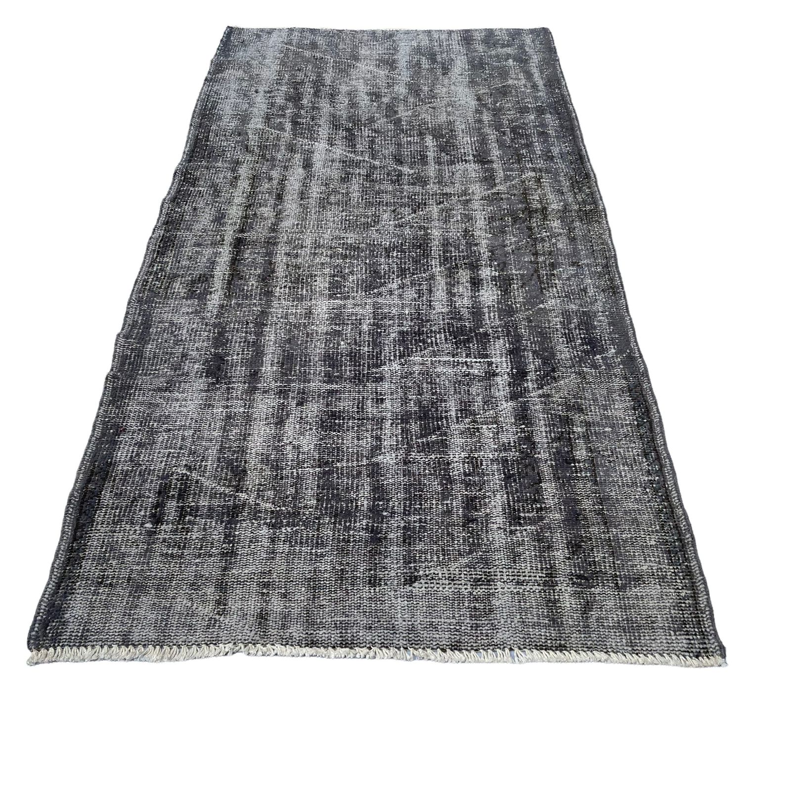 Distressed Turkish Rug 203 X 103 Cm Wool Vintage Rug, Over Dyed Gray photo vinterior