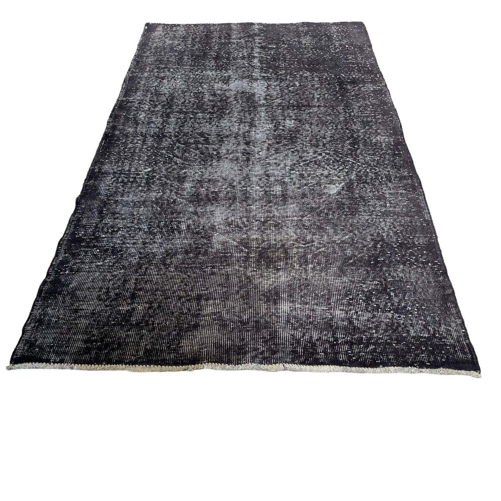 Distressed Turkish Rug 213 X 117 Cm Wool Vintage Rug, Over Dyed Gray