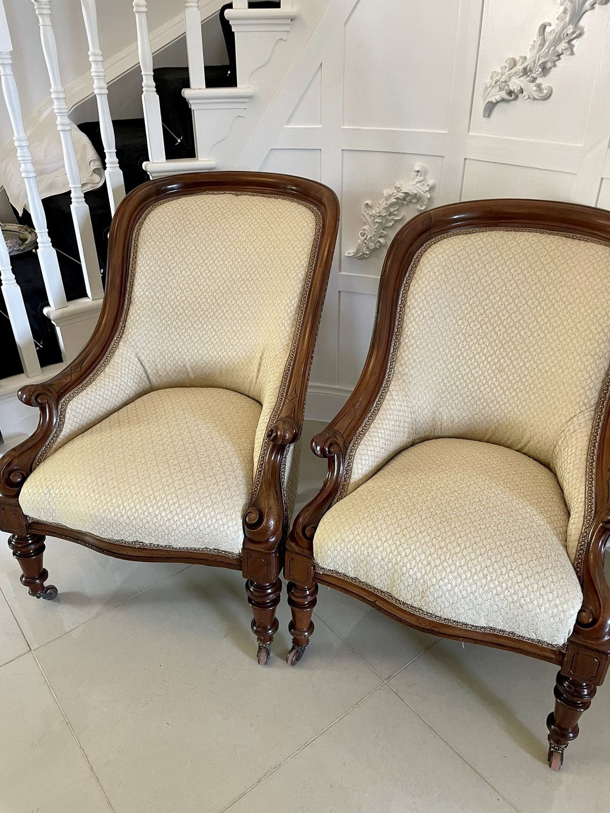 Unusual Pair Of Antique Quality Mahogany Armchairs photo Furniture