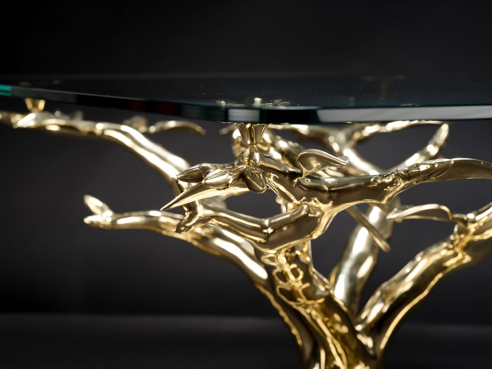 Stunning Mid Century Polished Brass "Bonsai Tree" Coffee Table In The Manner Of Willy Daro, Belgium Circa 1970’s photo 2795.0