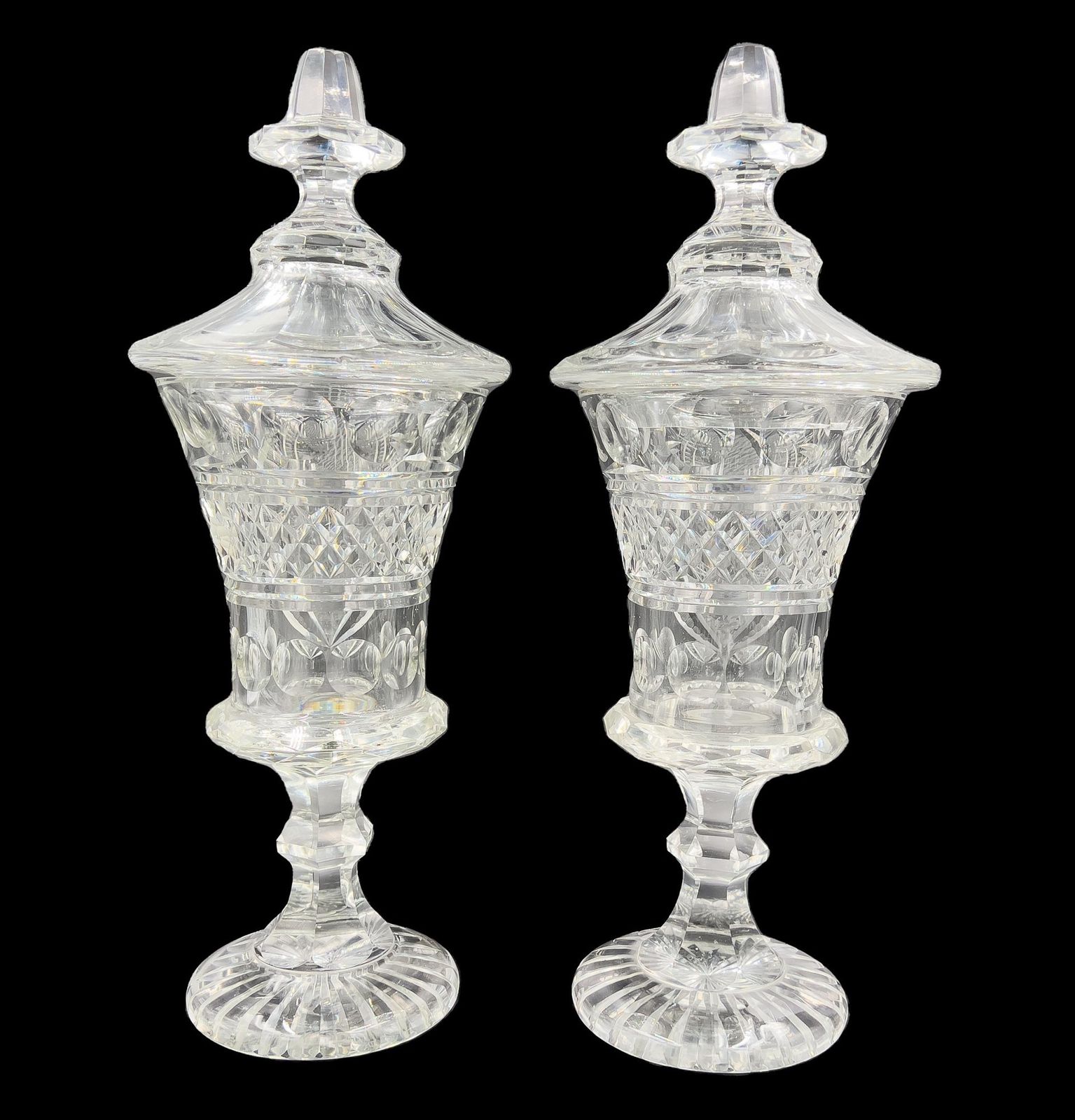 A Fine Pair Of Bohemian Cut And Etched Lidded Glass Vases, Late 19th/Early 20th Century photo furniture