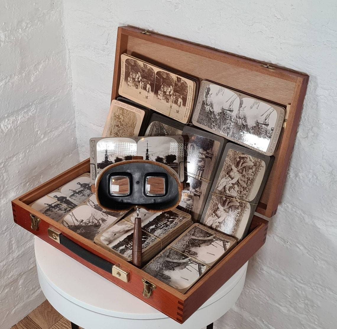Antique Stereoscope / Handheld Stereoviewer With Over 160 Military / Conflict Themed Stereocards photo furniture