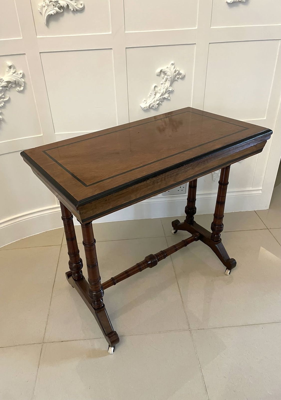 Antique Quality Oak And Ebony Fold Over Card Table