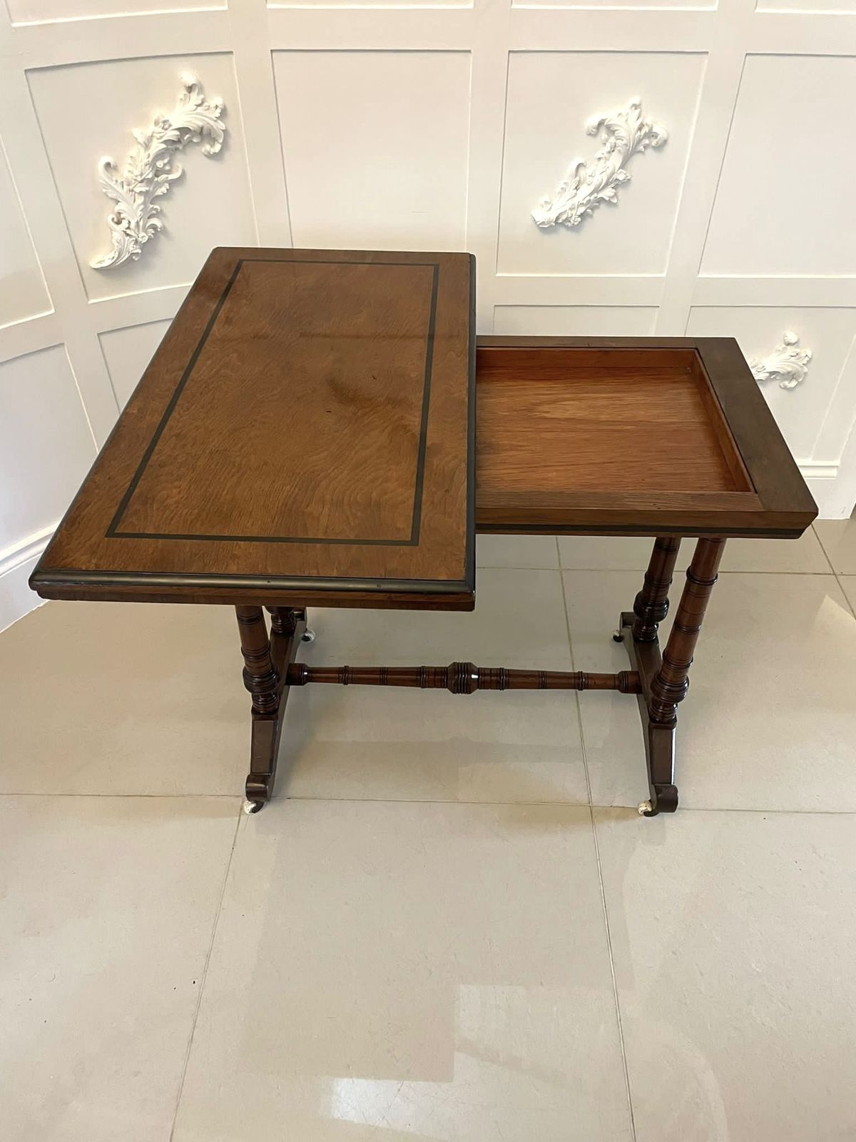Antique Quality Oak And Ebony Fold Over Card Table photo 1545.0