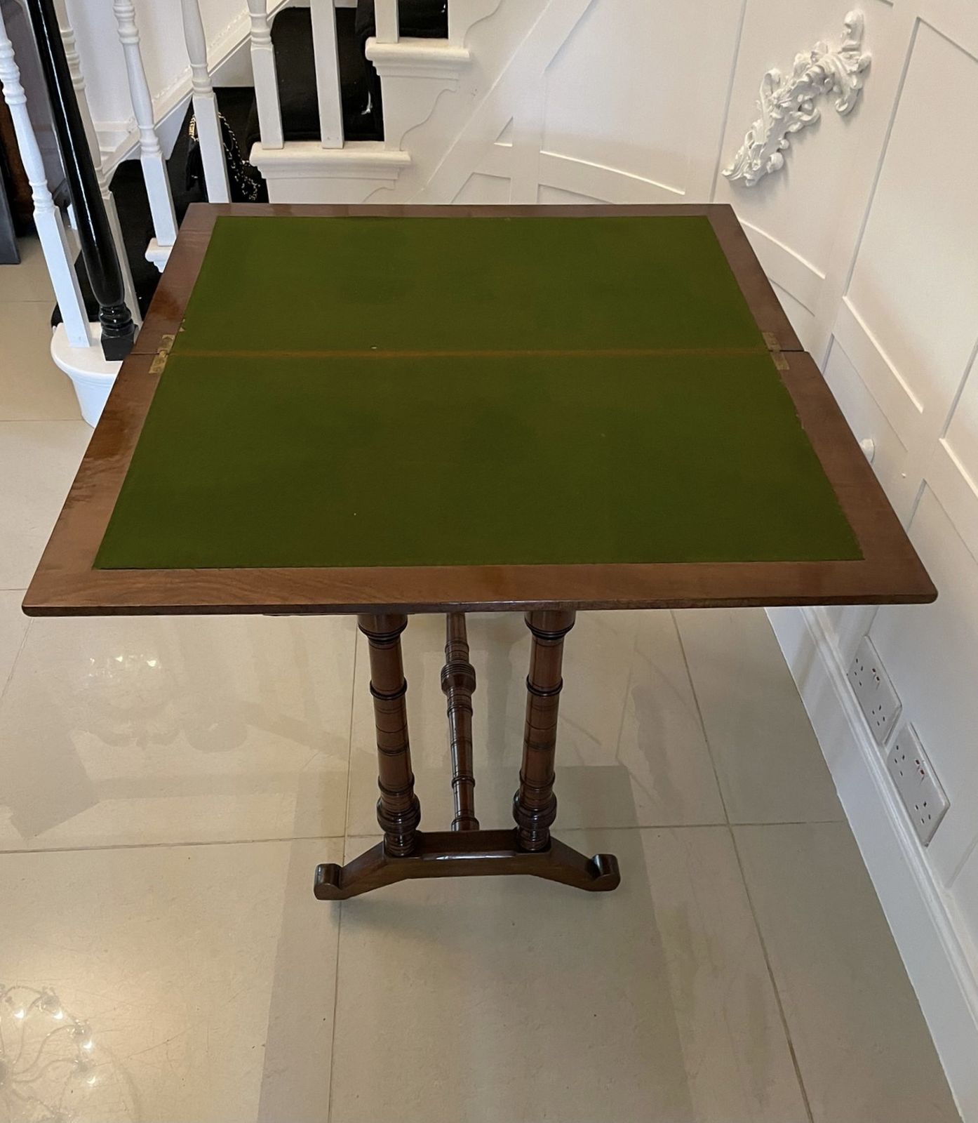 Antique Quality Oak And Ebony Fold Over Card Table photo vinterior