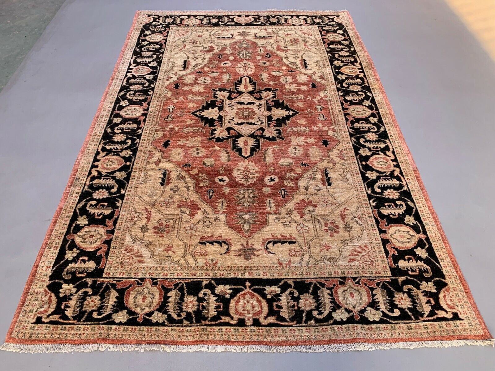 Fine Afghan Wool Ziegler Rug 276x184 Cm Handmade Chobi Red, Beige Black, Large photo for sale